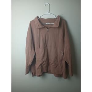 Maurices Plus Size Quarter Zip Sweatshirt Tan Drawstring pockets collar Women 3X